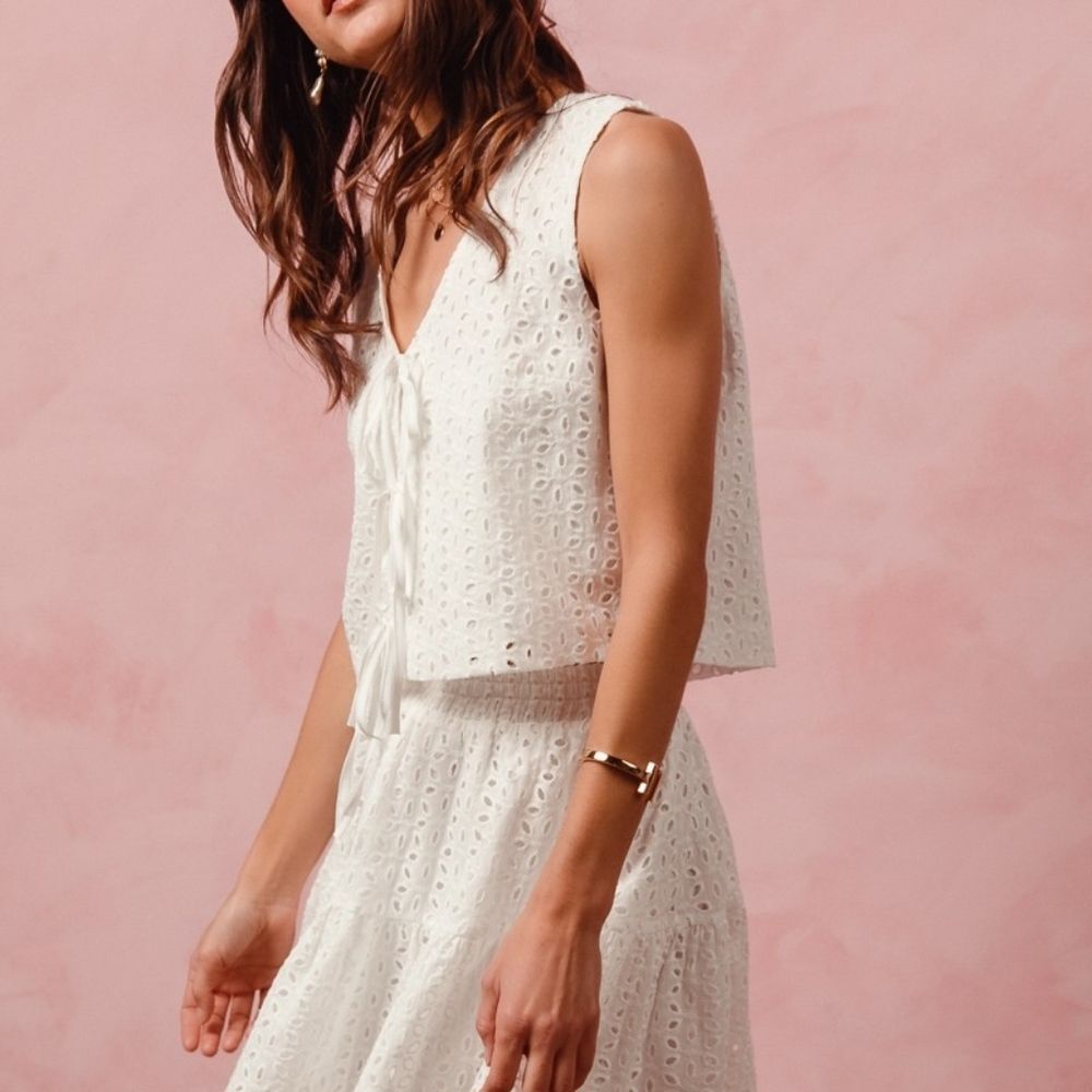 ***SO ME Floral Eyelet Lace Tie Front Vest Top & Two-Piece Dress Set White sz M - Picture 8 of 15